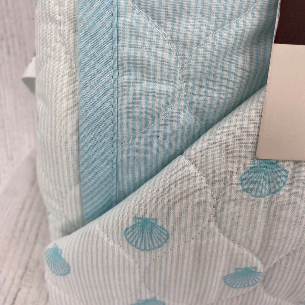 Laura Ashley Quilt Set King Aqua Blue Scallop Dollop Seashell Nautical Coastal